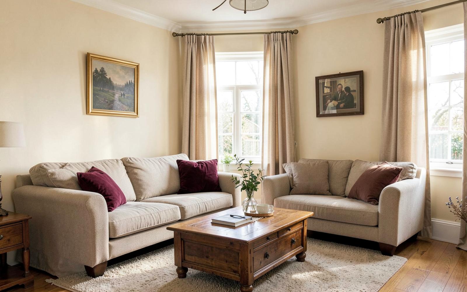 Comfortable shared living room with warm furnishings in a well-kept home